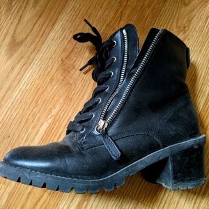Heeled leather combat boots